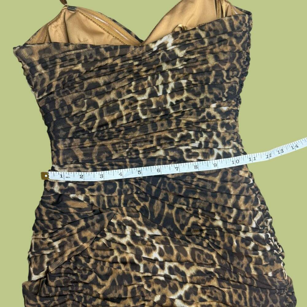 BCBGMaxAzria Leopard Print Ruched Bovary Dress with Lace Trim - Picture 5 of 8